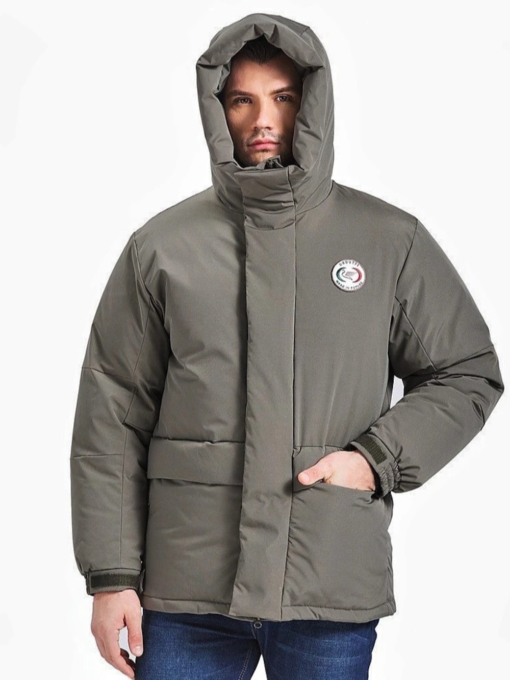 Hooded Puffer Jacket in Gray & Blue Like New